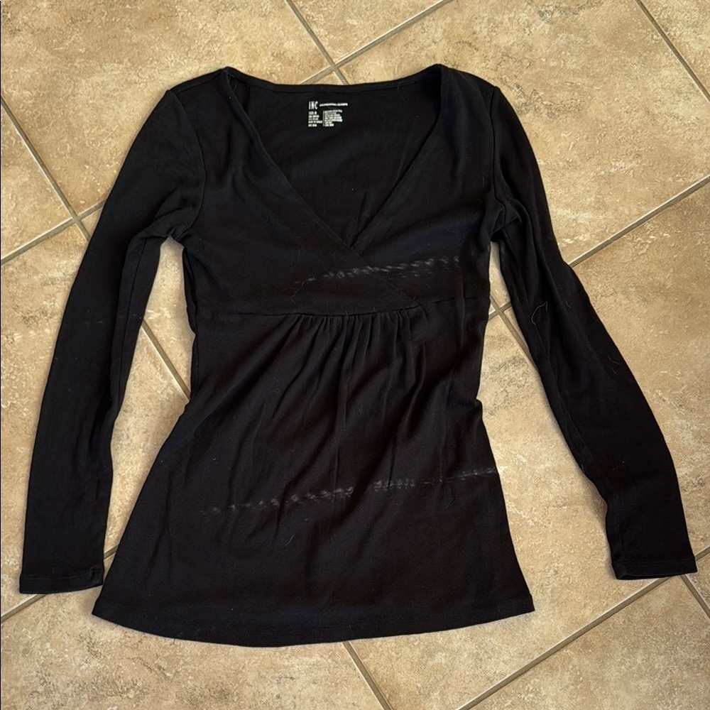 INC International Concepts Black Fitted Wrap Blouse
